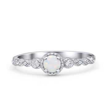 Art Deco Round Thumb Ring Statement Fashion Ring Lab Created White Opal 925 Sterling Silver